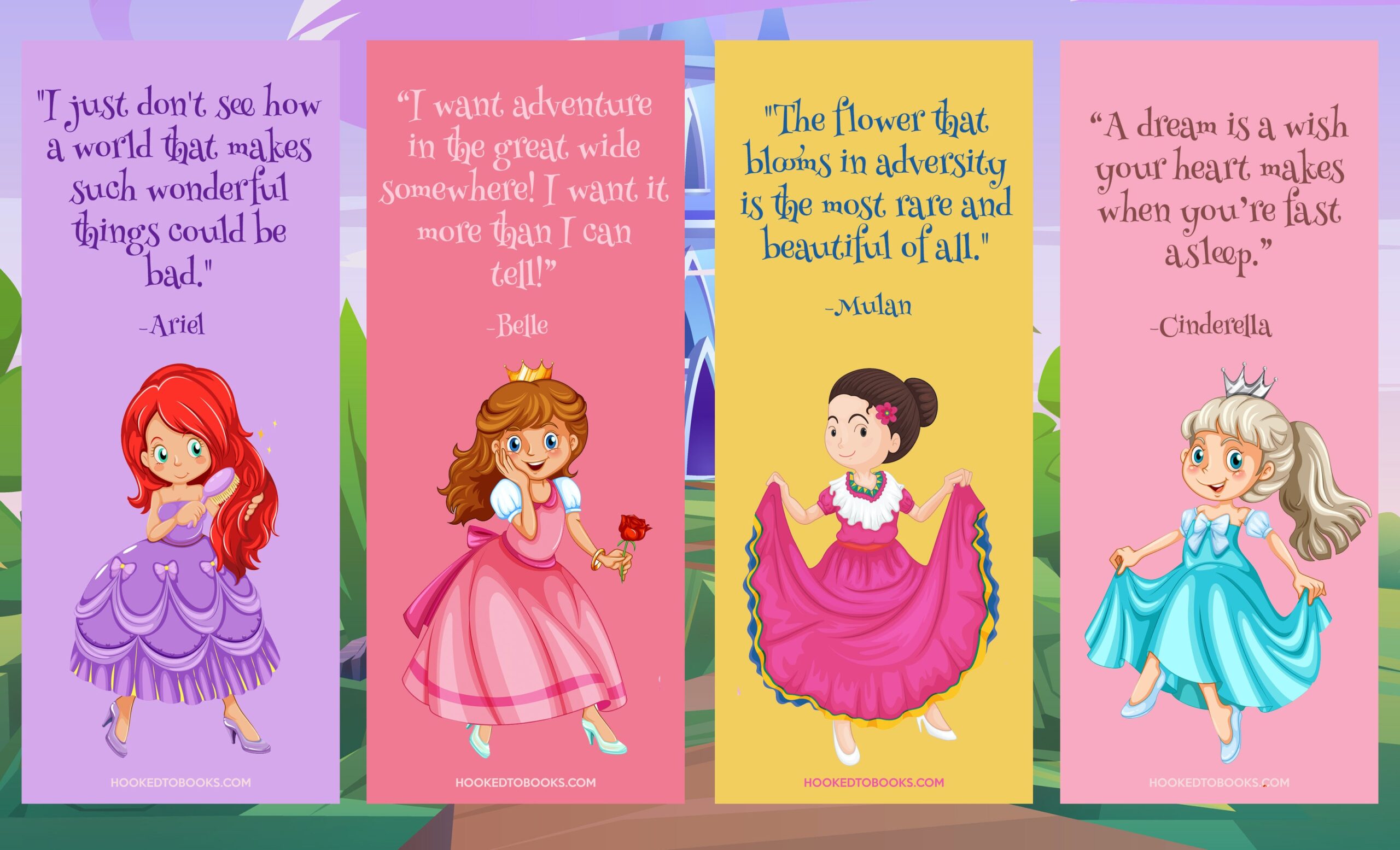 princess digital download printable bookmarks hooked to books