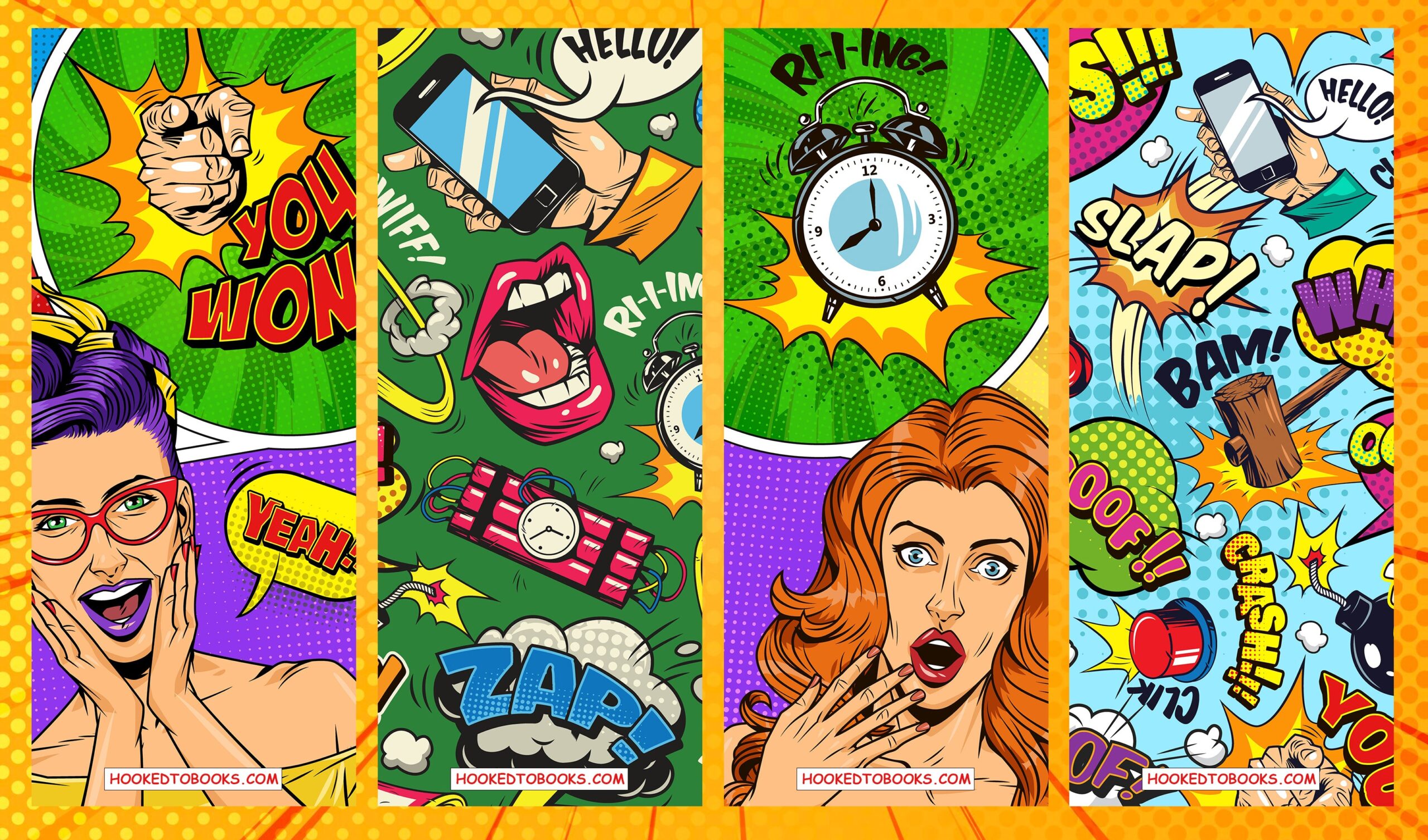 Comic Book Pop-Art Digital Download Printable Bookmarks - Hooked To Books