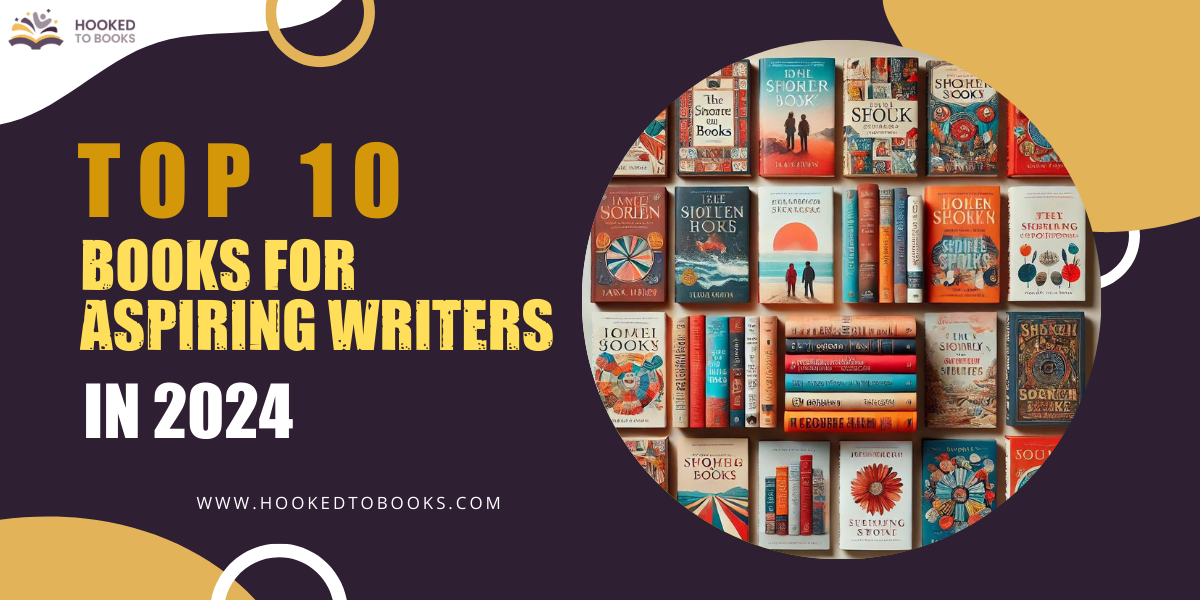 Books arranged in a visually appealing layout, representing various genres, with a focus on top recommendations for aspiring writers in 2024.